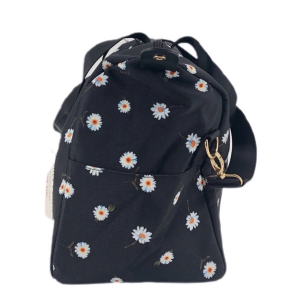 Alice + Olivia Daisy Print Weekender Tote Black Canvas Travel Bag Floral - Picture 3 of 8